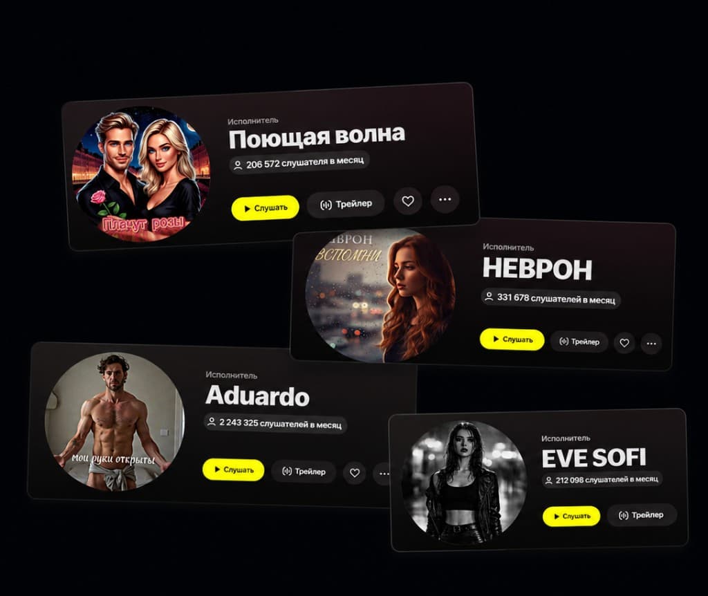 Артисты PlaylistHub: Поющая волна, НЕВРОН, Aduardo, EVE SOFI